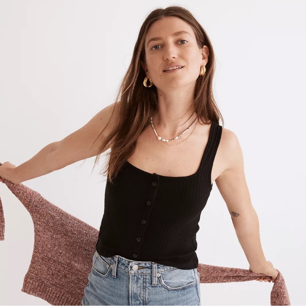 Madewell Ribbed Button-Front Crop Tank